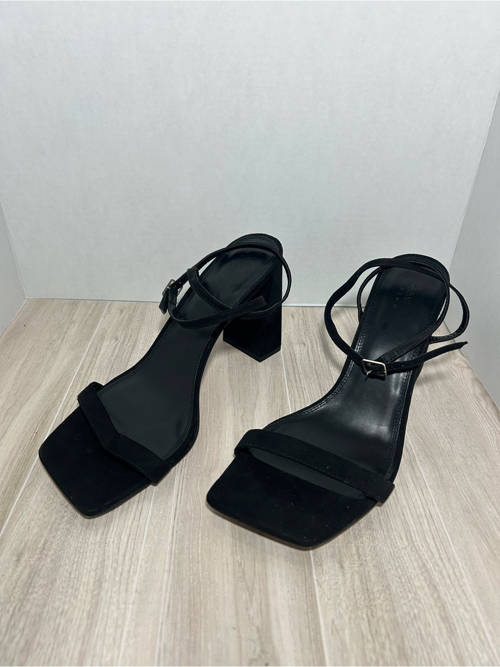 ASOS Design | Nora Barely There Black Strappy Block Heel Sandals Size 14 WW
